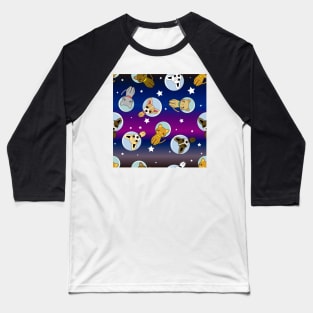 Cute Space Cats And Dogs Background Pattern Seamless Baseball T-Shirt